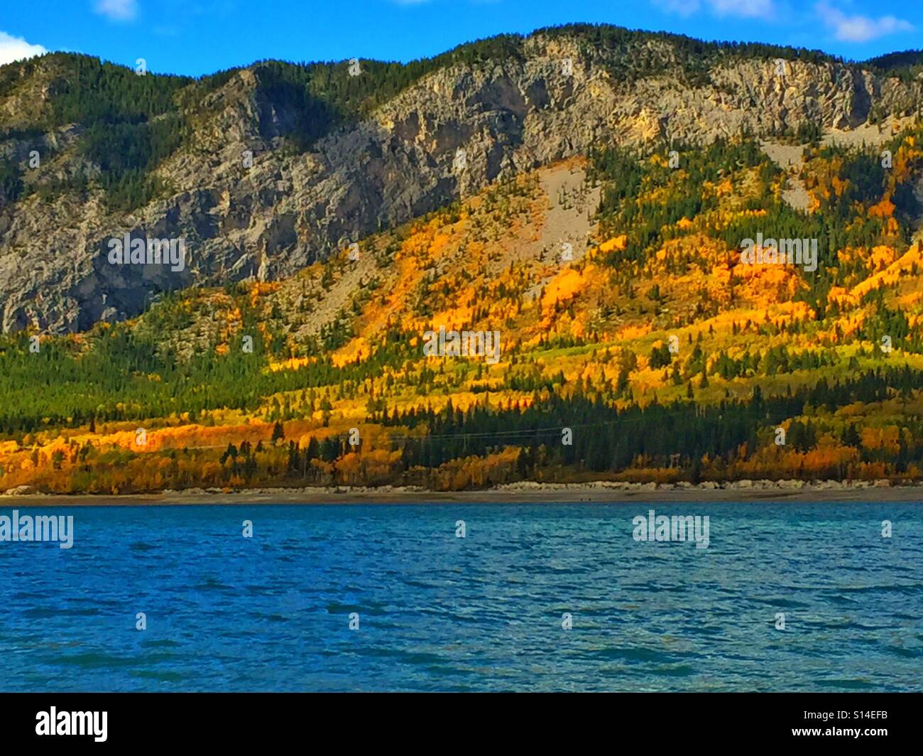 Mountain Lake in Alberta, Canada.  Autumn in Kananaskis Country - Smartphone Captured Stock Image