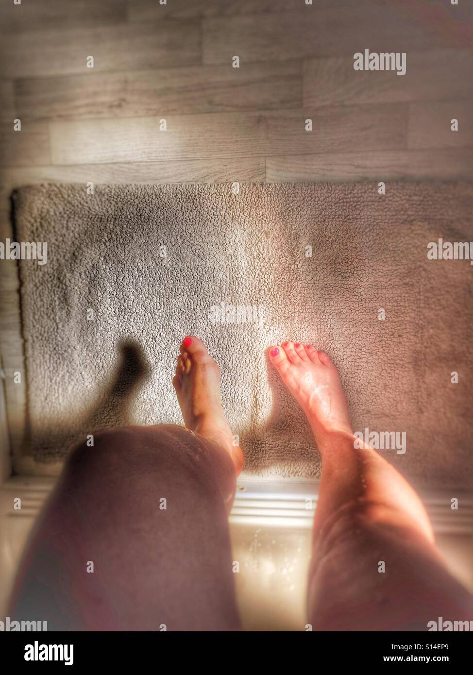 Getting out the shower Stock Photo Alamy