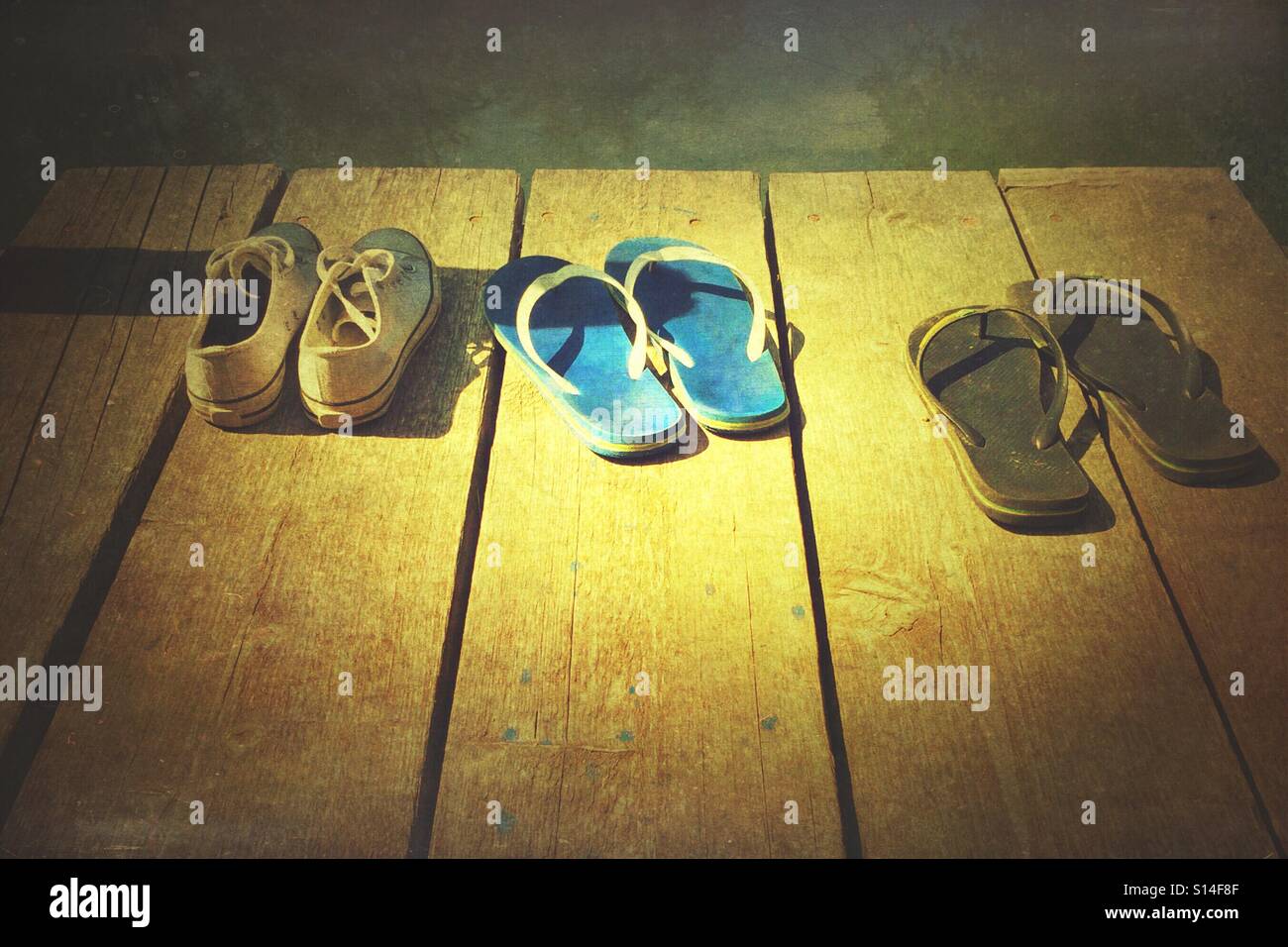 Summer shoes on a wooden deck - Smartphone Captured Stock Image