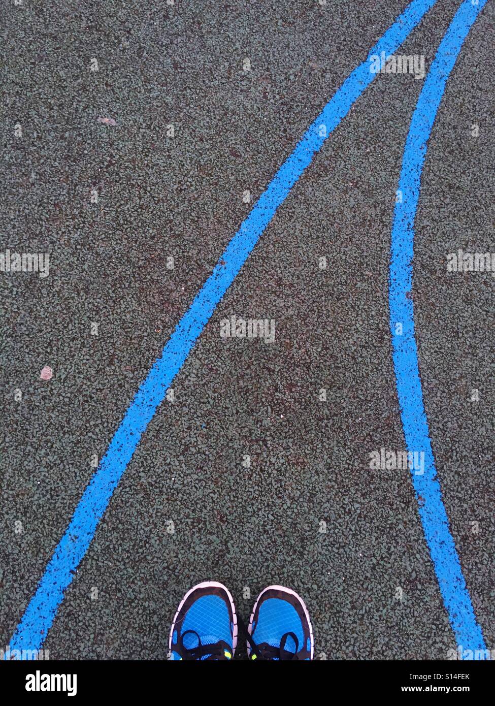Blue sneakers and blue lines - Smartphone Captured Stock Image