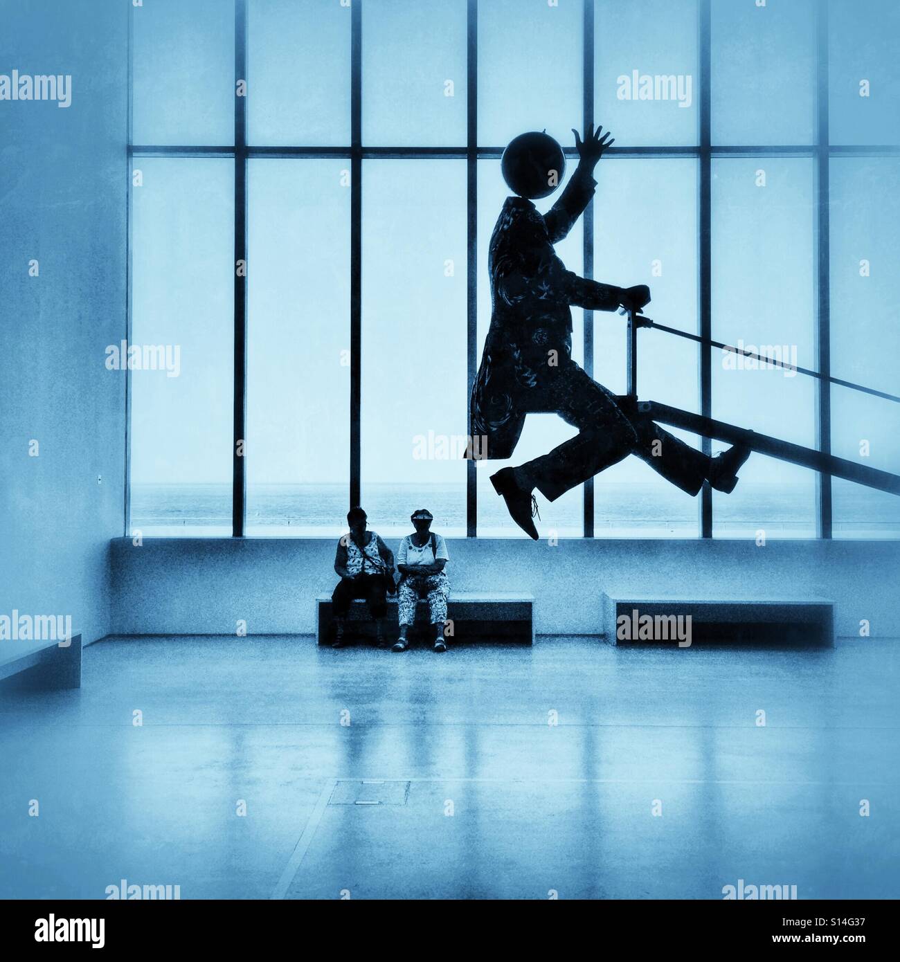 Yinka Shonibare's see-saw sculpture End of Empire installed at the Turner Contemporary gallery in Margate England UK 2016 - Smartphone Captured Stock Image