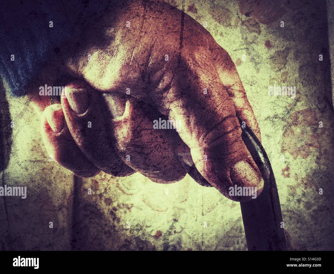 Pensioner with walking stick, close up of hand - Smartphone Captured Stock Image