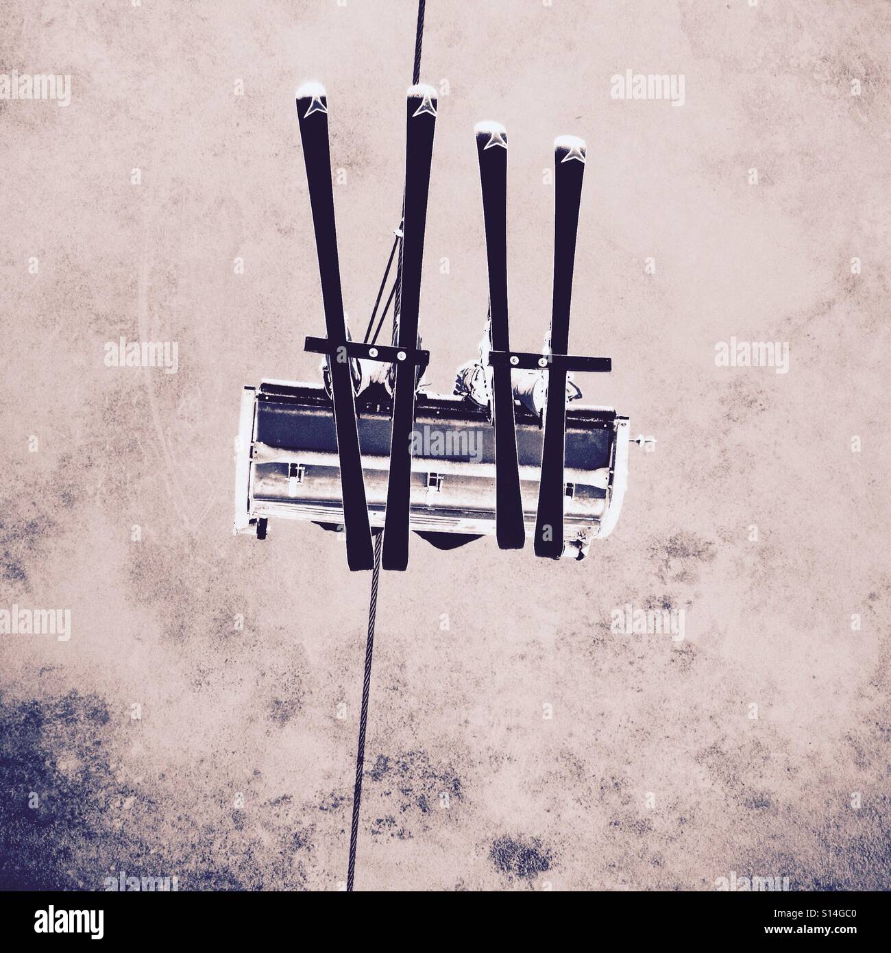Two skiers on a chairlift - Smartphone Captured Stock Image