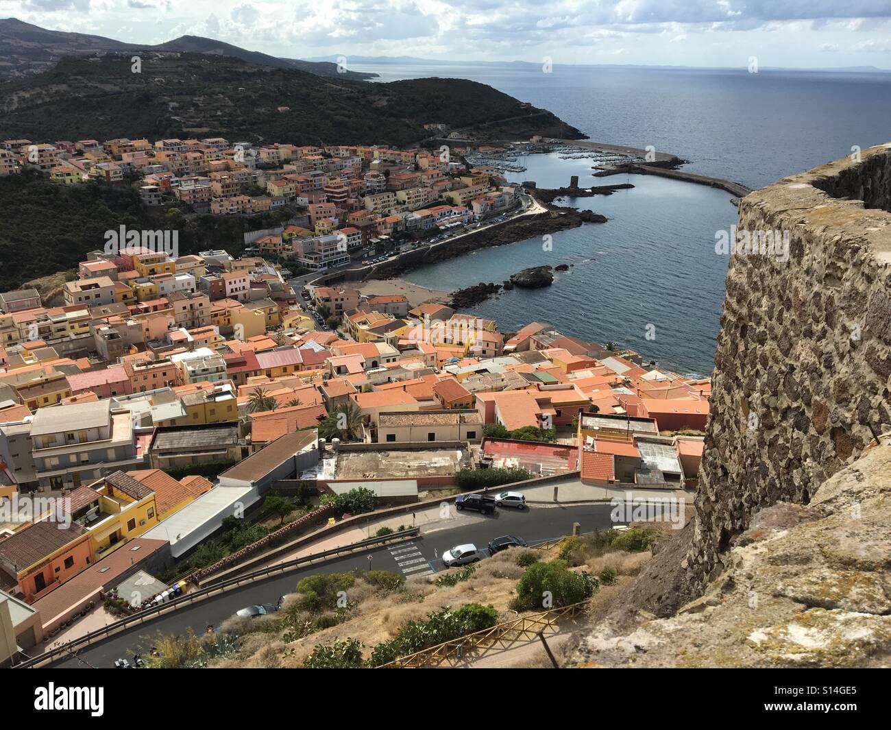 Town of Castelsardo in western Sardinia viewed from the castle, Castillo di Castelsardo above the town. - Smartphone Captured Stock Image