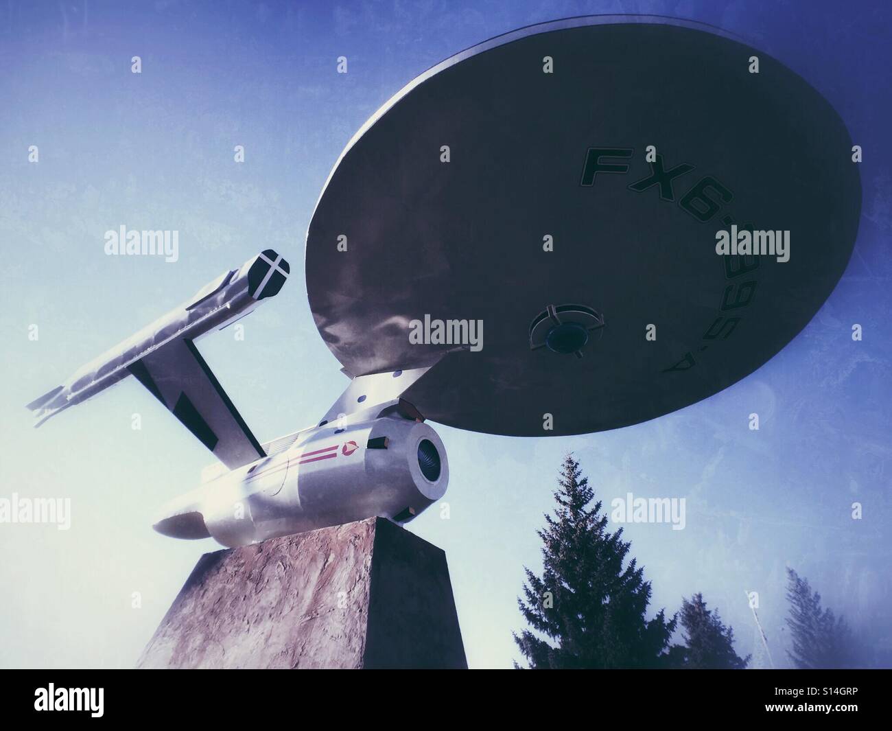 A Star Trek style starship, the town mascot in Vulcan, Canada. - Smartphone Captured Stock Image