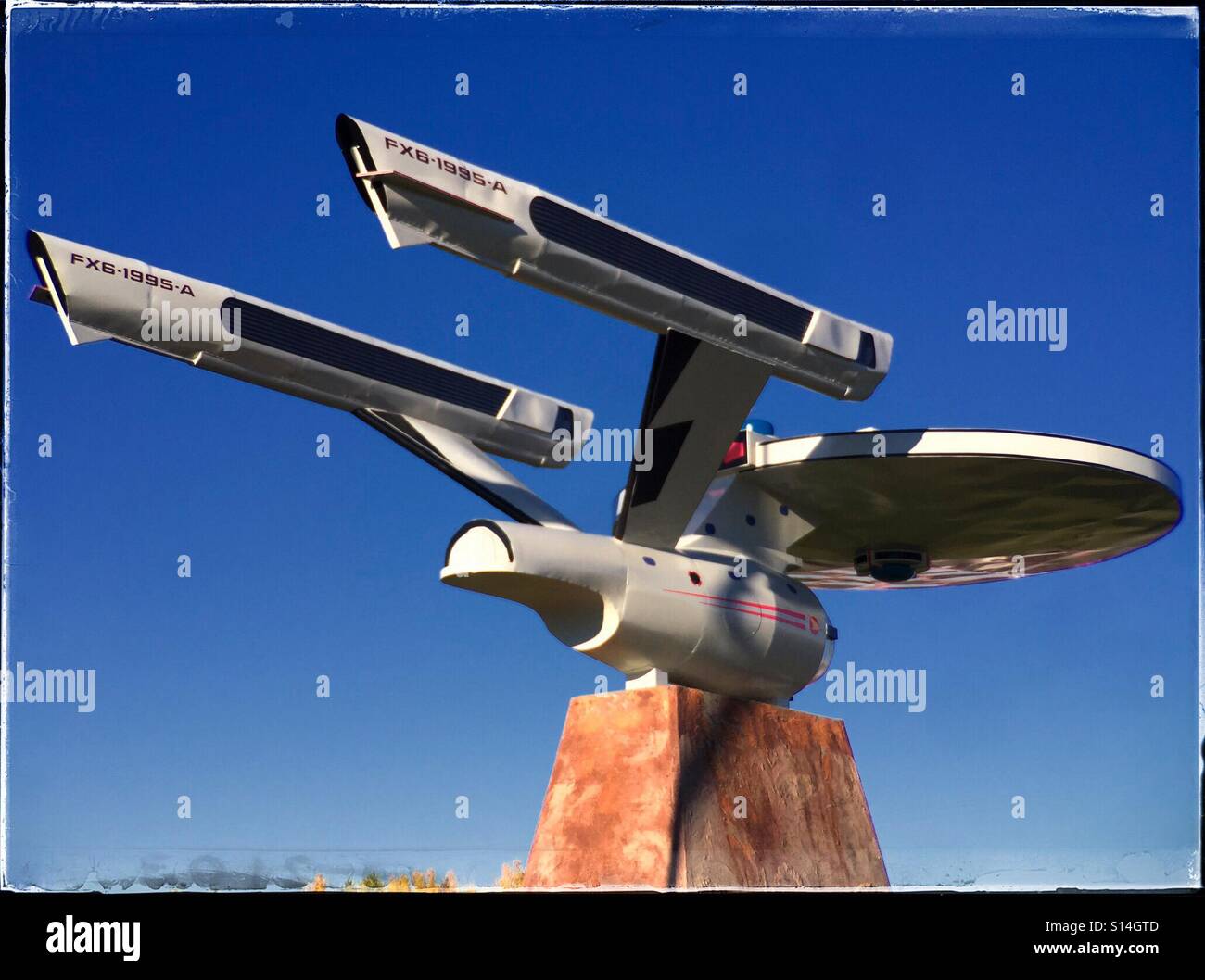 A Star Trek style starship, the town mascot in Vulcan, Canada. - Smartphone Captured Stock Image