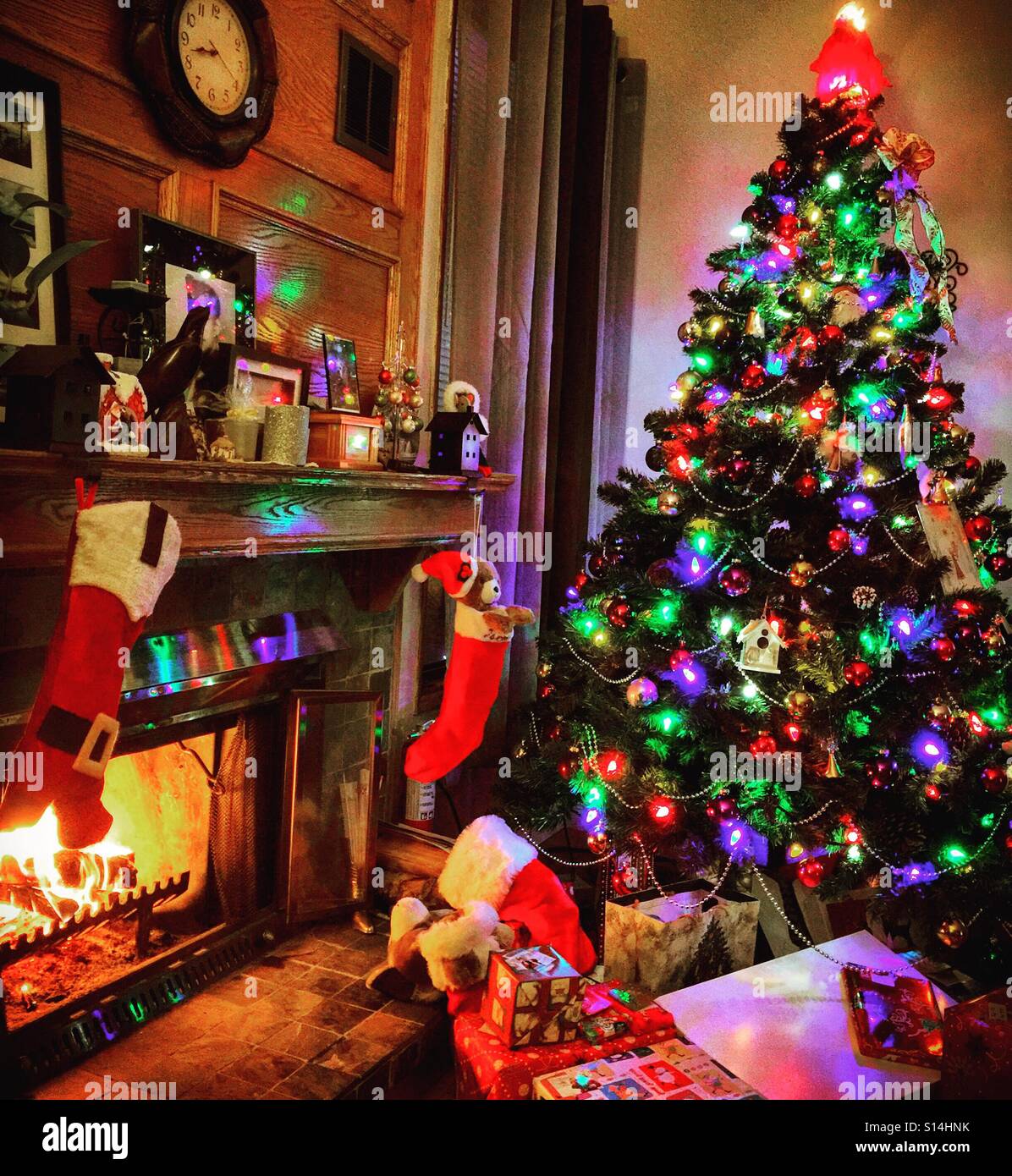 Christmas by the Fire Stock Photo Alamy