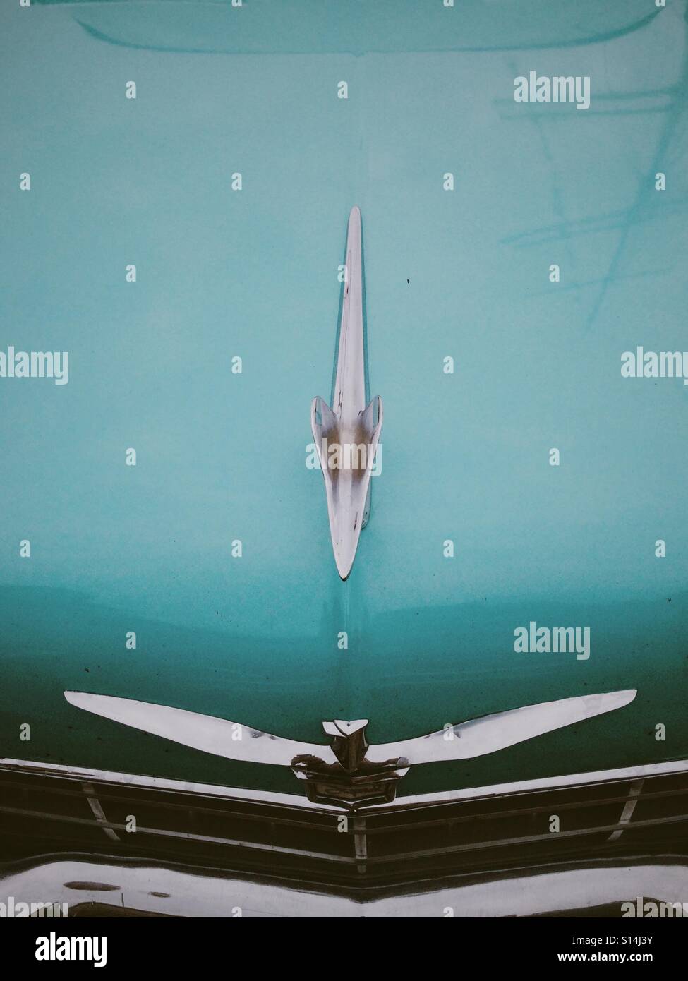 Light blue hood of a old car - Smartphone Captured Stock Image