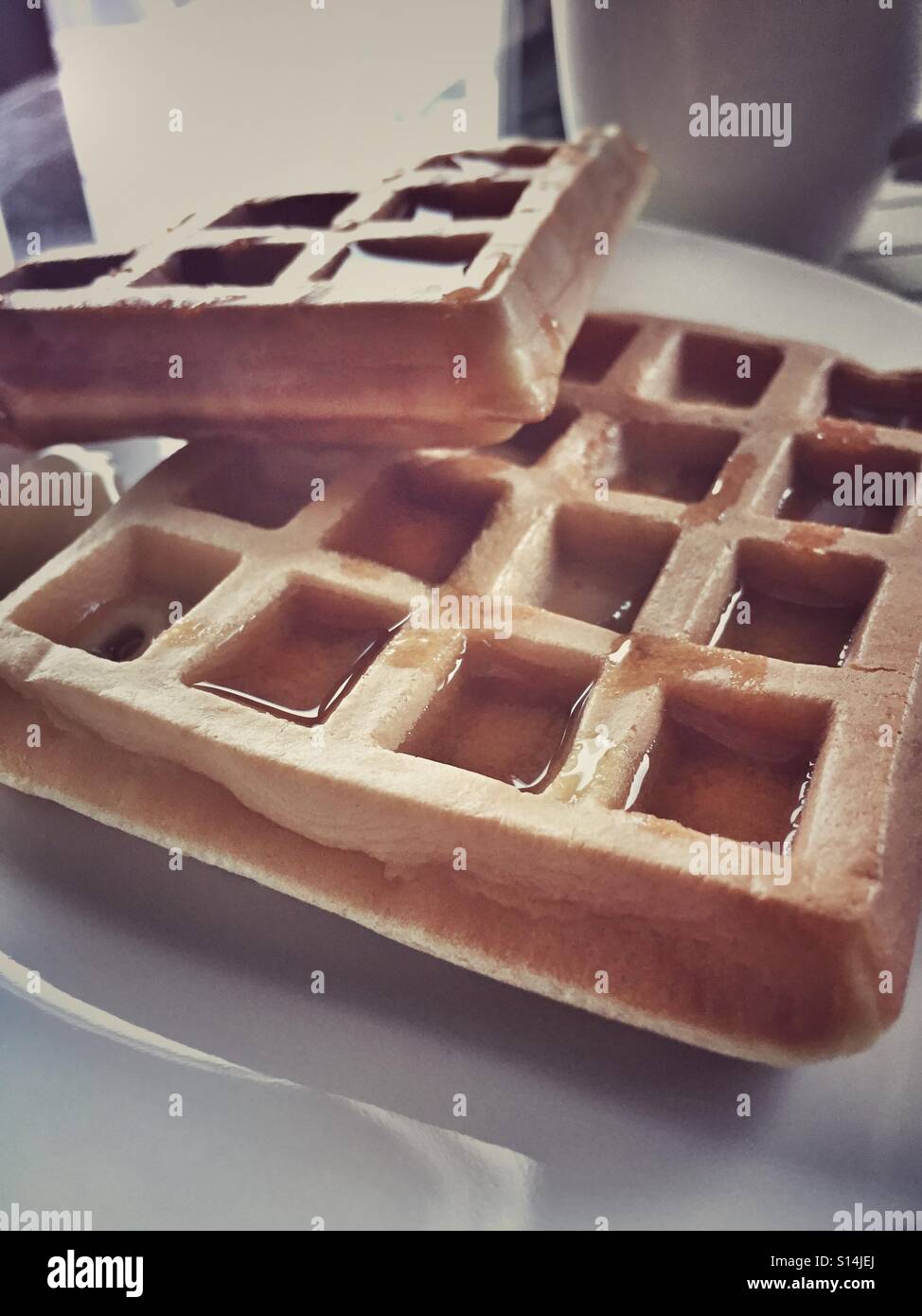 Two waffles on a plate Stock Photo