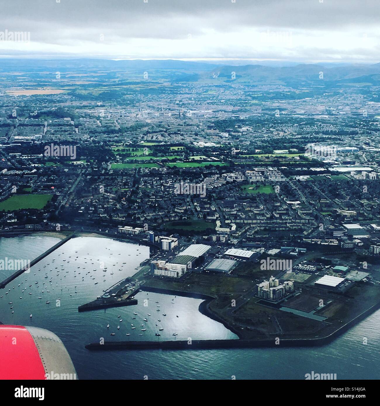 Just before landing in Edinburgh Airport. September 2016 Stock Photo