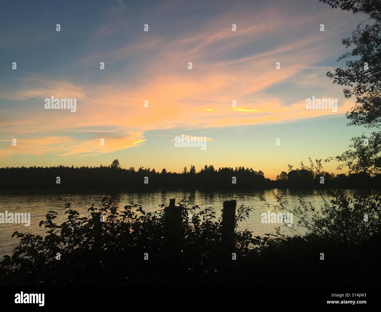 Sunset on the Fraser River, BC. Stock Photo