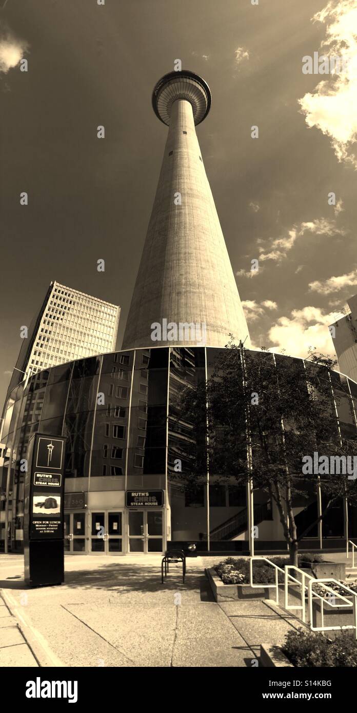 Sepia image of the Calgary Tower, - Smartphone Captured Stock Image