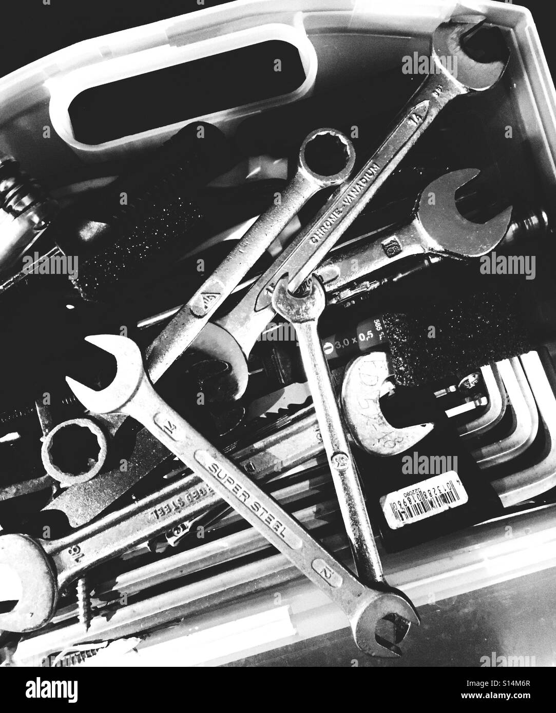 Toolbox in black and white Stock Photo