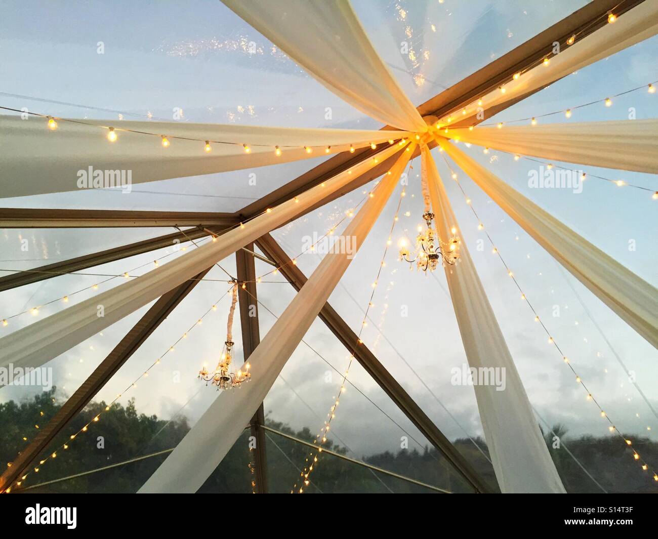 Streamers and chandelier at a wedding - Smartphone Captured Stock Image