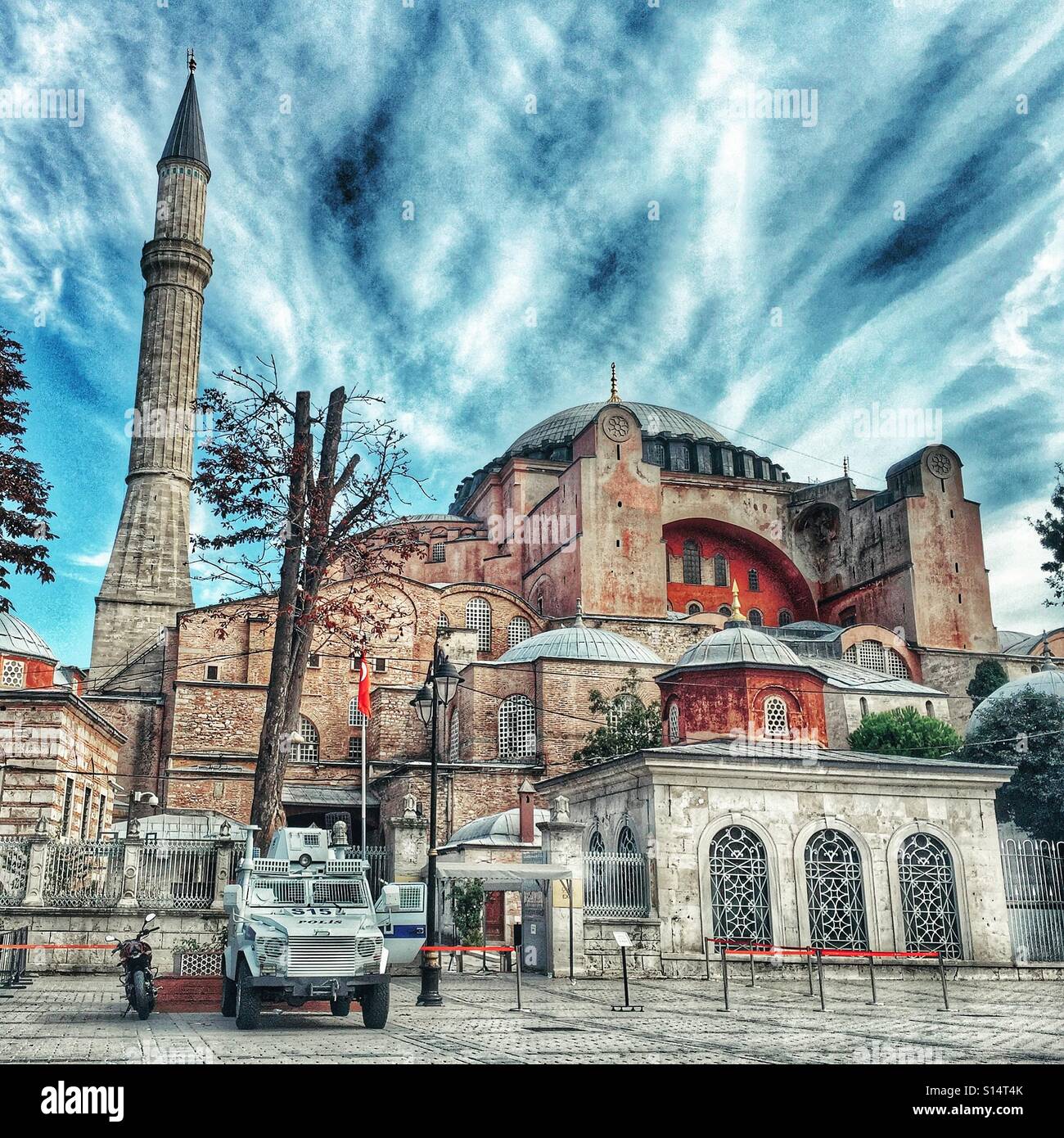 Hagia Sophia museum with armoured police car - Smartphone Captured Stock Image