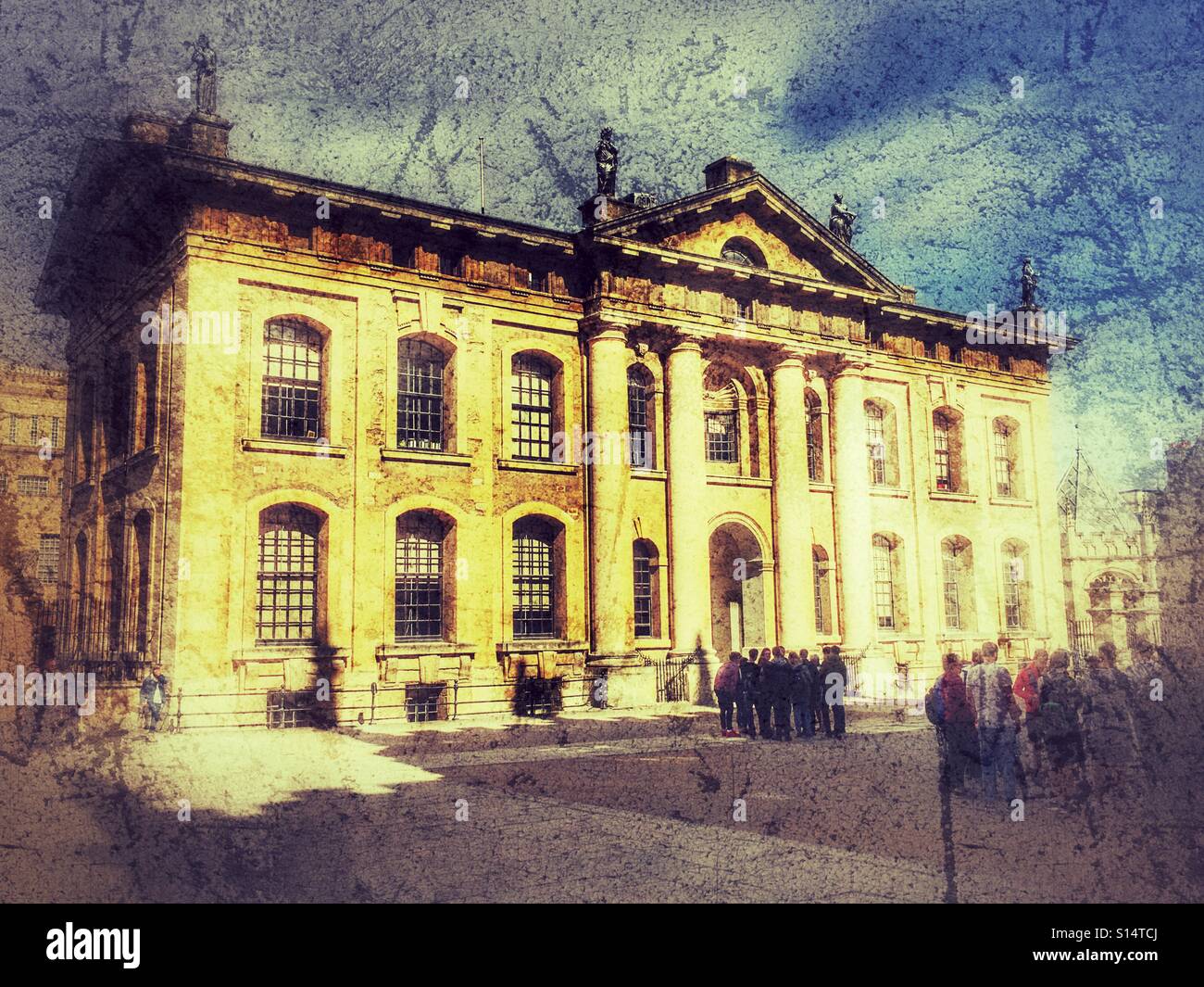 The Clarendon Building, a Grade I lasted building, built in 1711-1713 to the designs of Nicholas Hawksmoor. It was taken over by the Bodleian Library and now houses their admissions department. - Smartphone Captured Stock Image