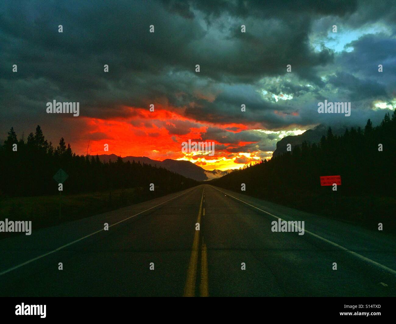 Road to the Sunrise in the Canadian Rockies - Smartphone Captured Stock Image