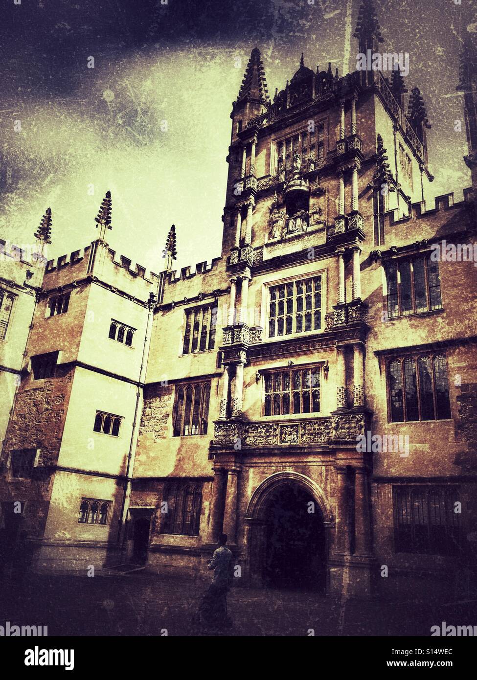 The impressive five tiered tower in the Schools Quadrangle of the Bodleian Library, University of Oxford, England - Smartphone Captured Stock Image