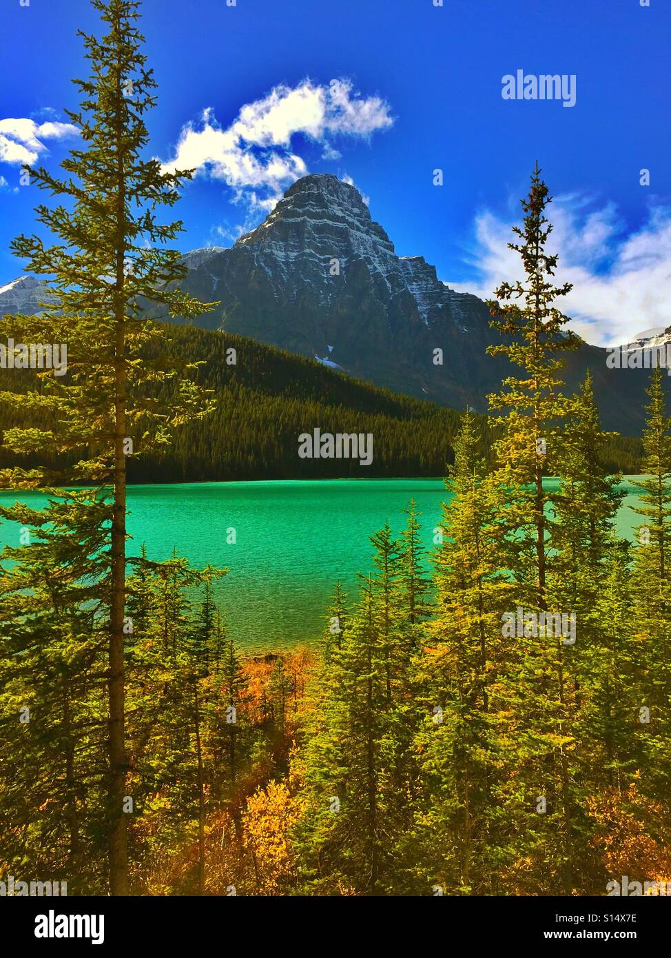 Waterfowl Lake and Mount Chephren, Banff National Park - Smartphone Captured Stock Image