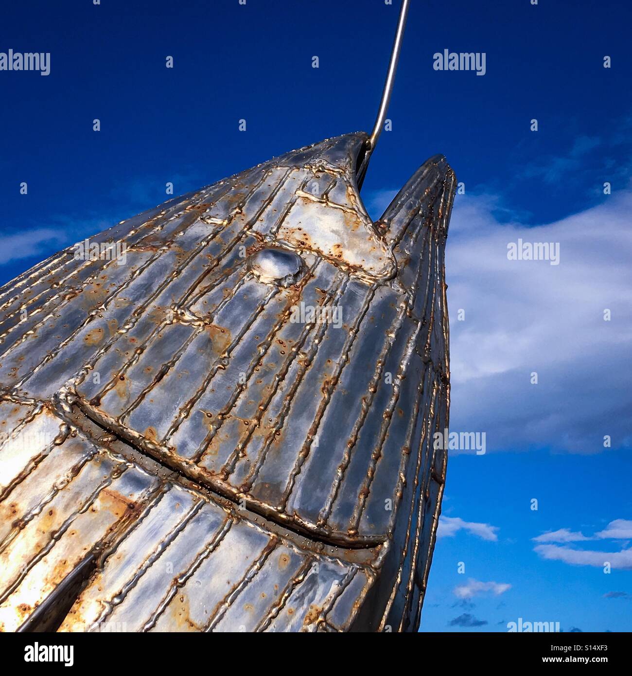 Metal fish sculpture of tunny - Smartphone Captured Stock Image