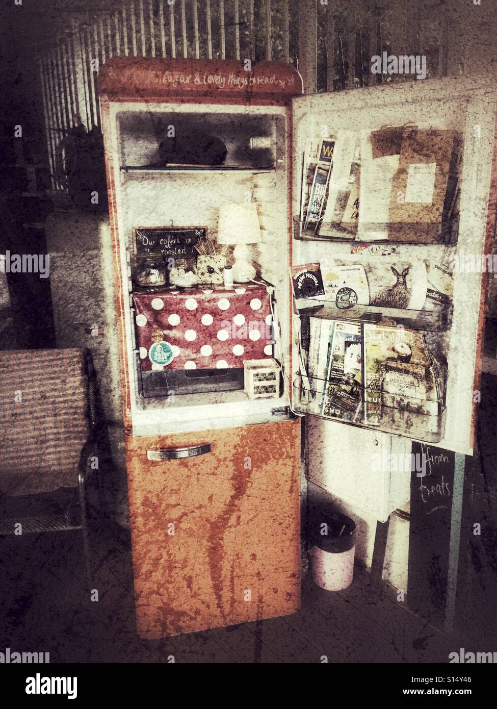 Recycled fridge. Stopped working, turned into a cupboard - Smartphone Captured Stock Image