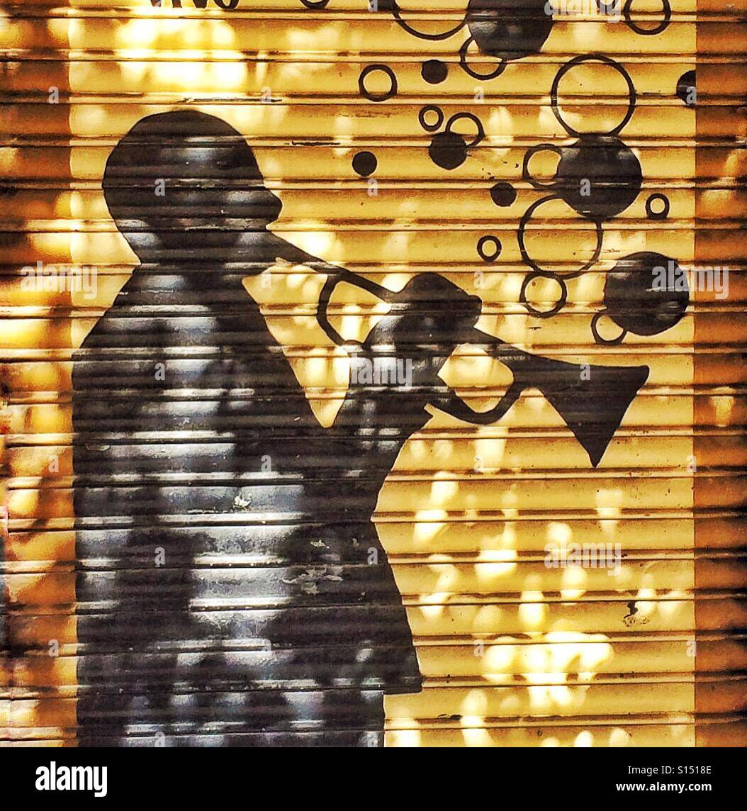 All that jazz, shutter of jazz club in Las Letras district of Madrid