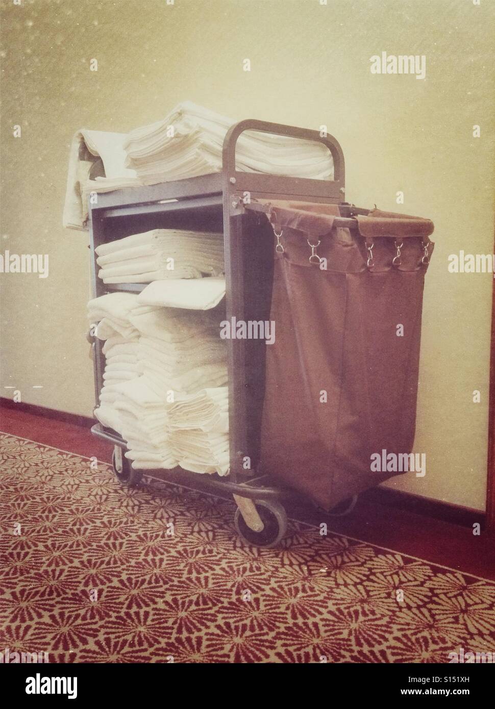 Cart with towels in a hotel - Smartphone Captured Stock Image