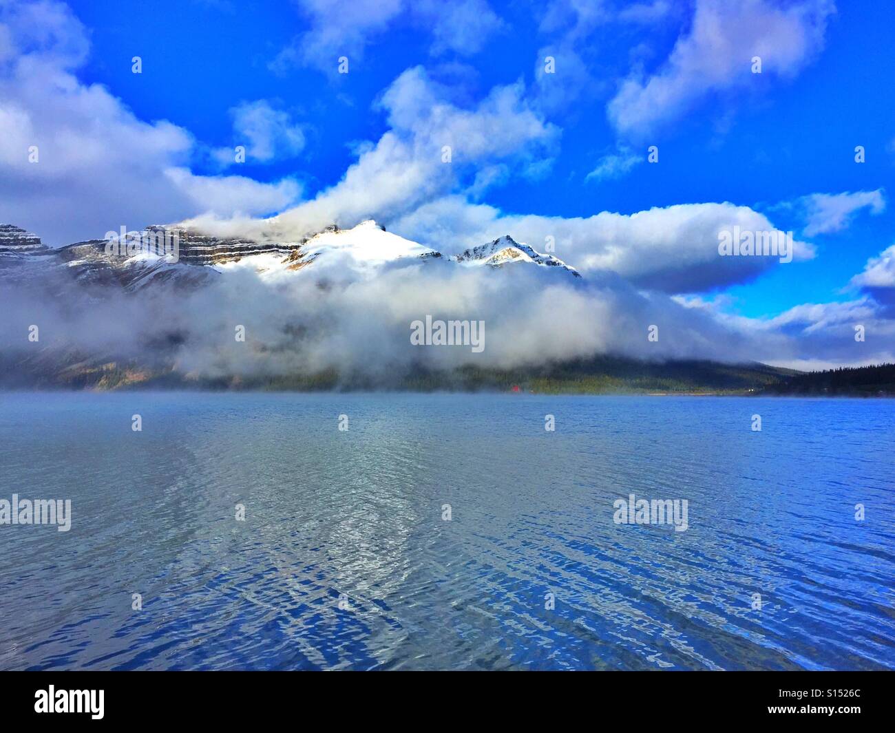 Cloudy day at Bow Lake and the Canadian Rocky Mountains - Smartphone Captured Stock Image