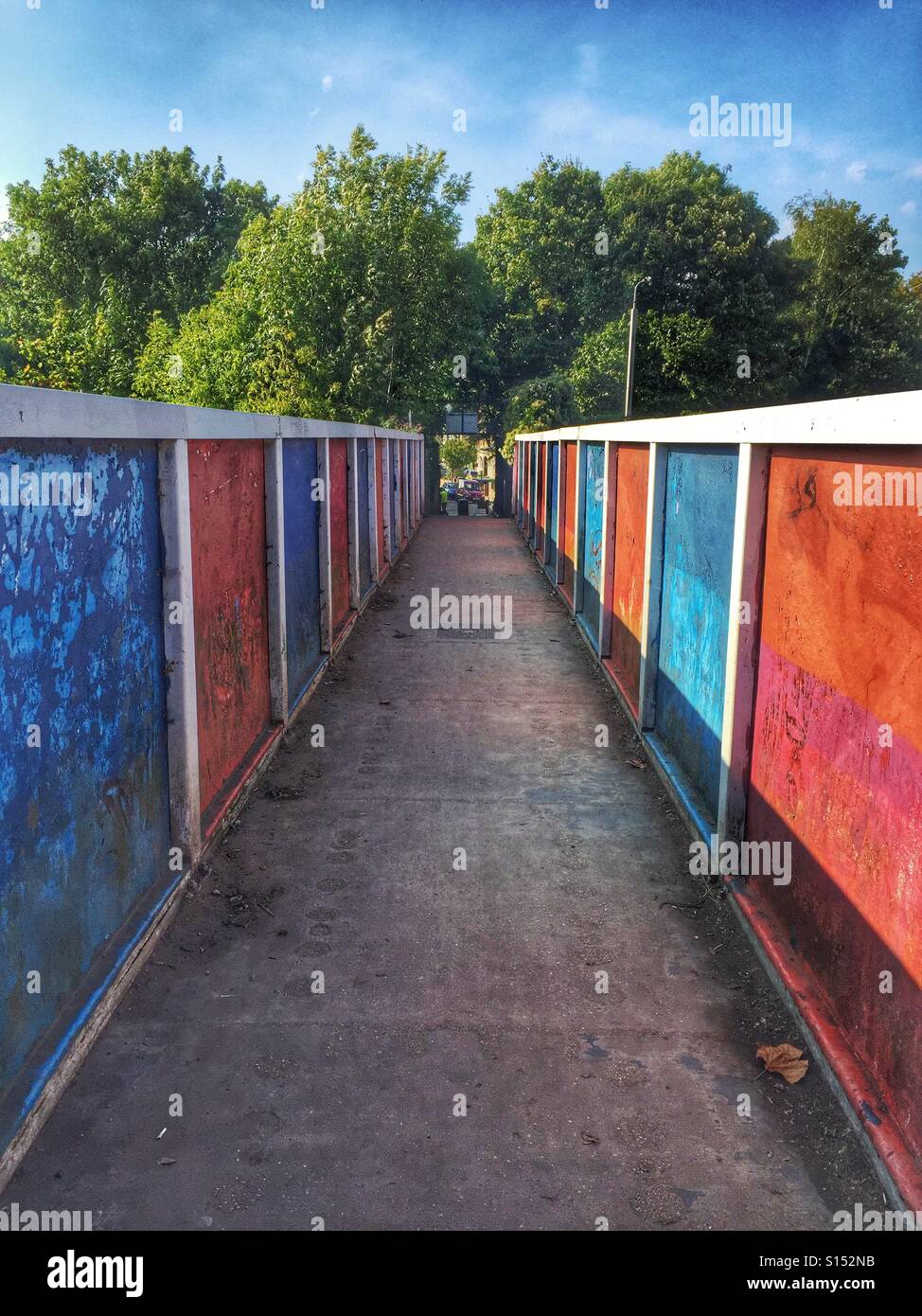 Pedestrian bridge over railway connecting Finsbury Park with the Parkland walk, North London, U.K. - Smartphone Captured Stock Image