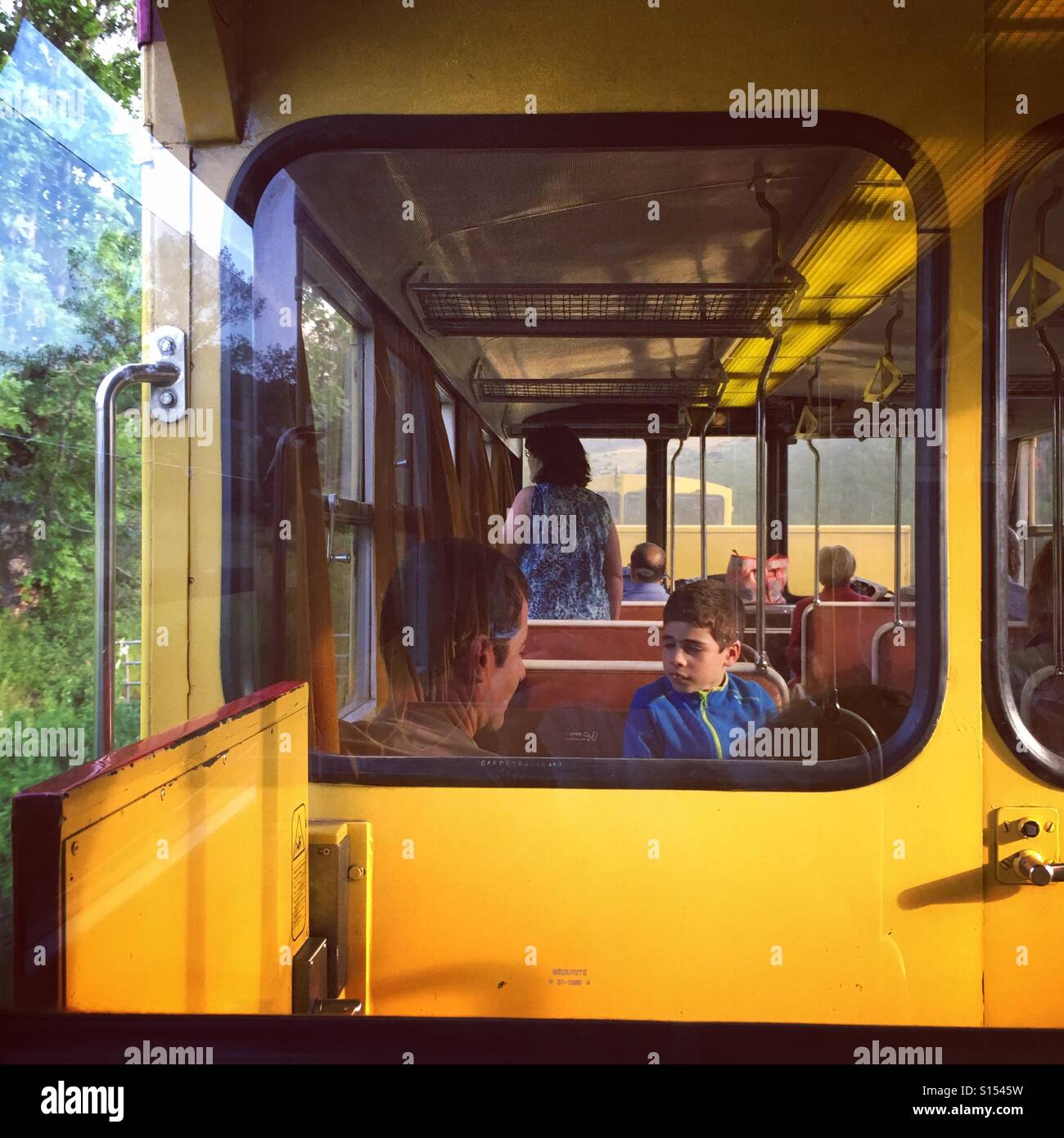Yellow train in French Pyrenees Stock Photo