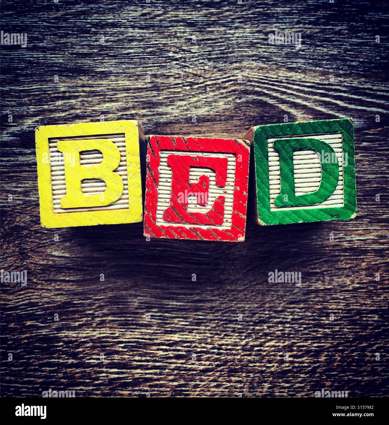 BED word written with wood block letter toys - Smartphone Captured Stock Image
