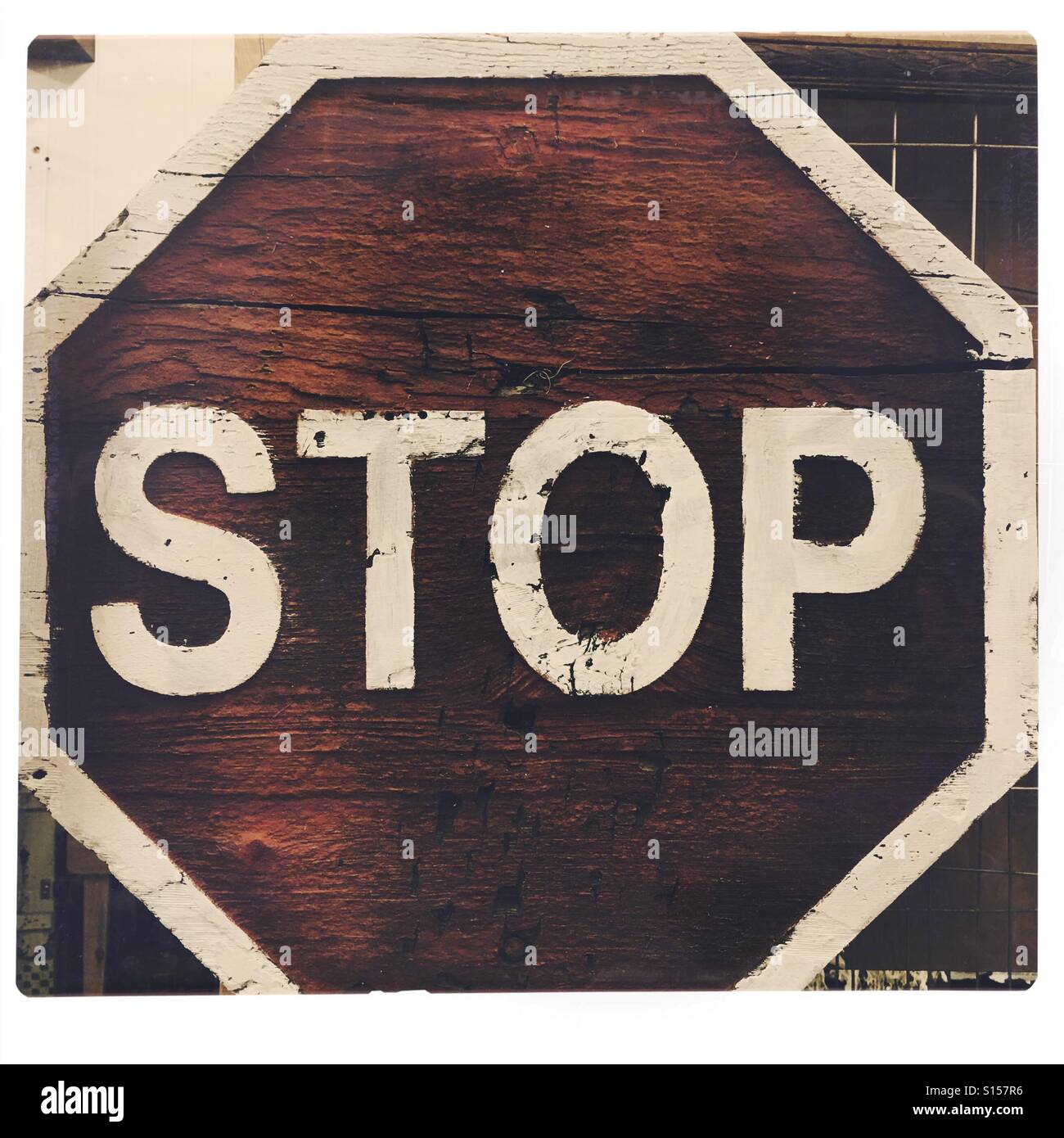 Wood stop sign Stock Photo - Alamy