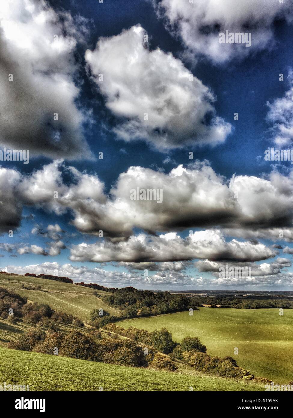 North Wessex downs on a fine autumn day with faire weather clouds and rolling west Berkshire down land - Smartphone Captured Stock Image