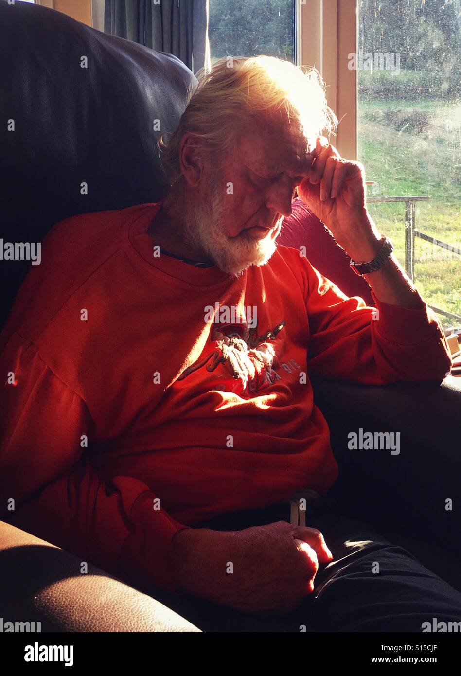 Old man napping in armchair in afternoon Stock Photo - Alamy