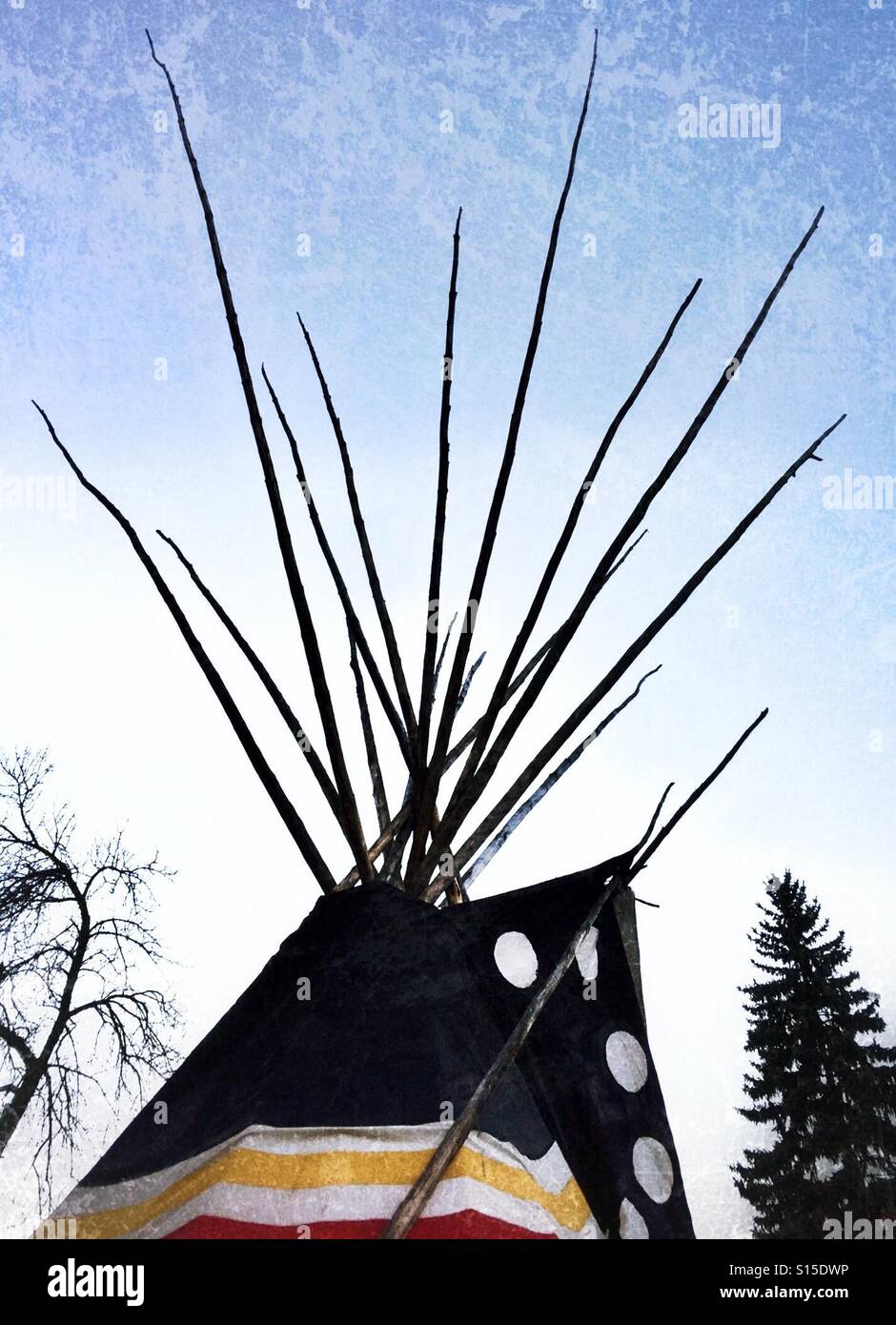 The top of a First Nations teepee. Stock Photo