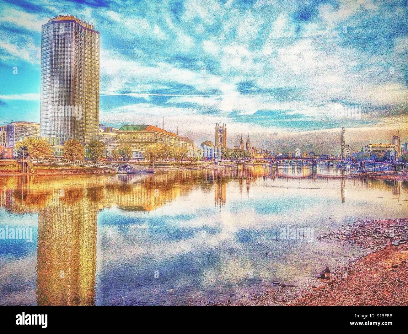 Westminster viewed from Vauxhall embankment. - Smartphone Captured Stock Image