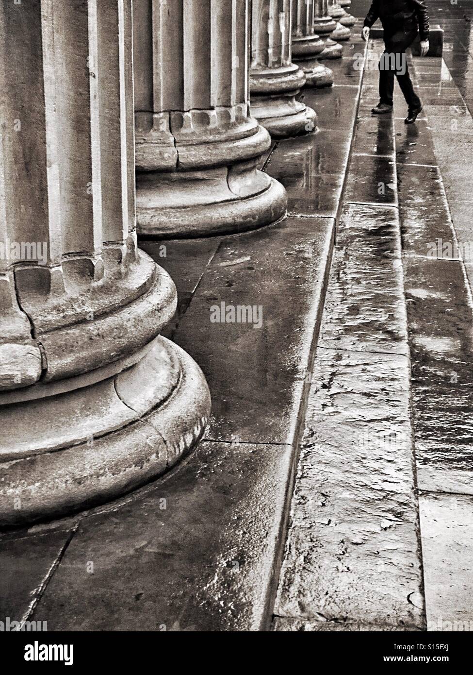 Corinthian columns with steps in the rain, Scotland, UK - Smartphone Captured Stock Image