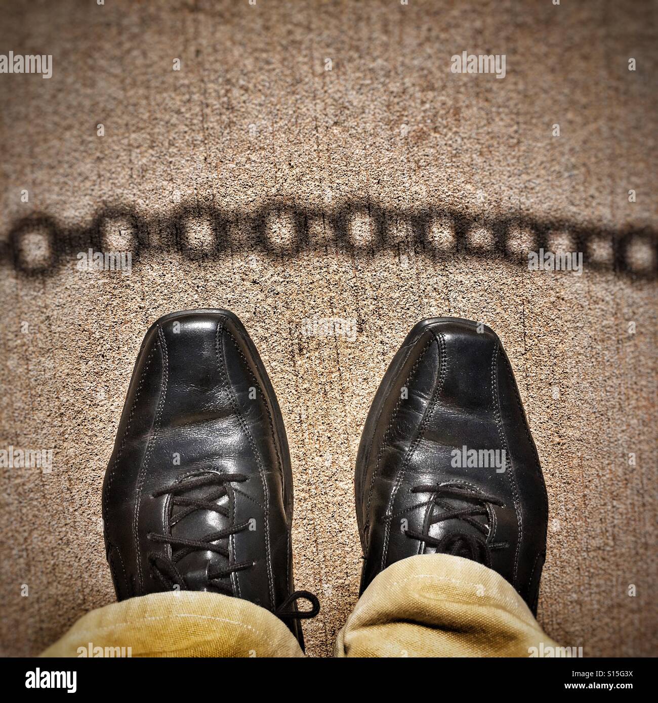 Man's black leather shoes. - Smartphone Captured Stock Image