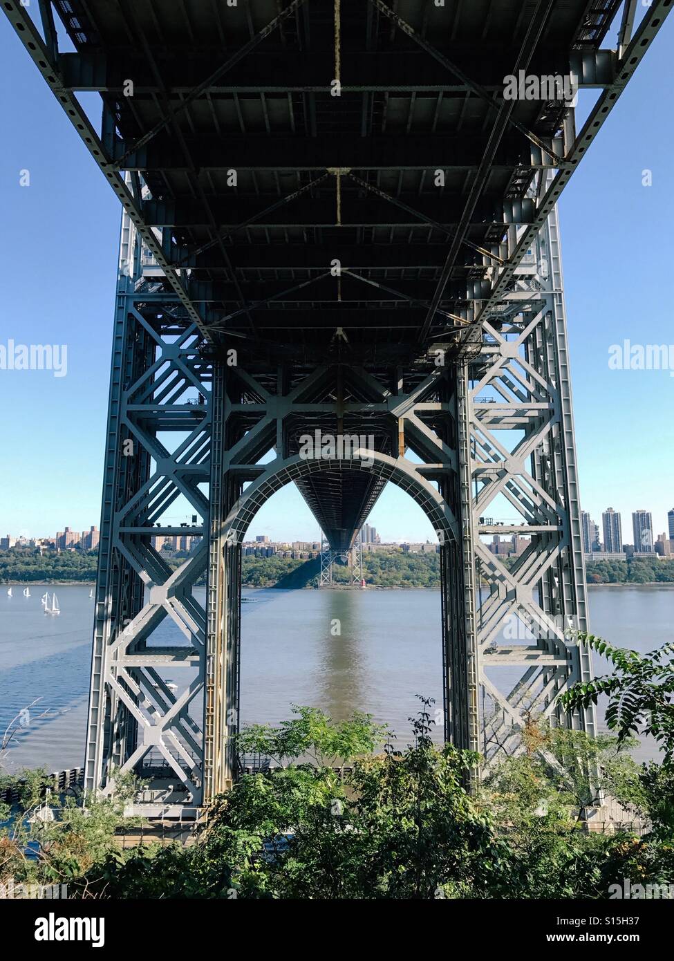 Under the George Washington Bridge, New Jersey, USA. - Smartphone Captured Stock Image