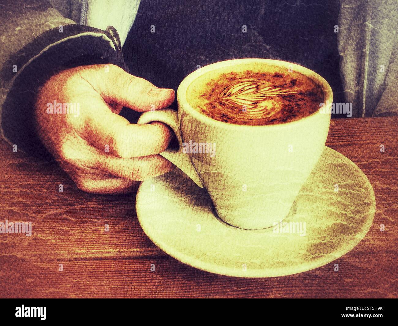 Enjoying a cappuccino - Smartphone Captured Stock Image