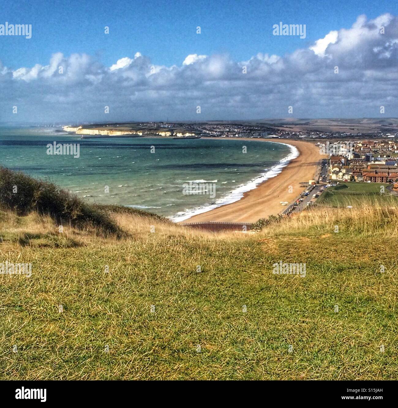 View of the beach from Seaford Head, East Sussex Stock Photo