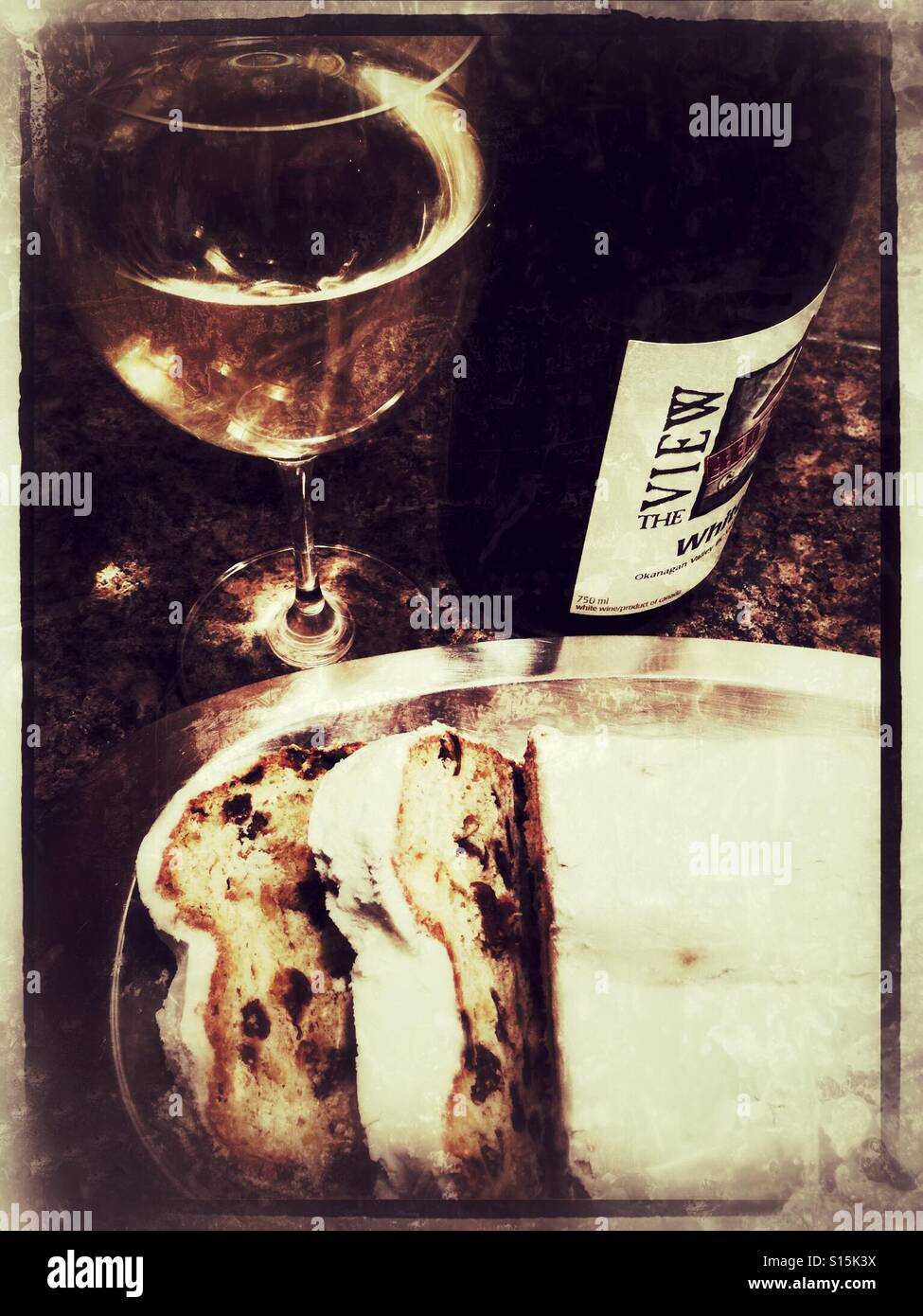 Stollen and white wine. - Smartphone Captured Stock Image