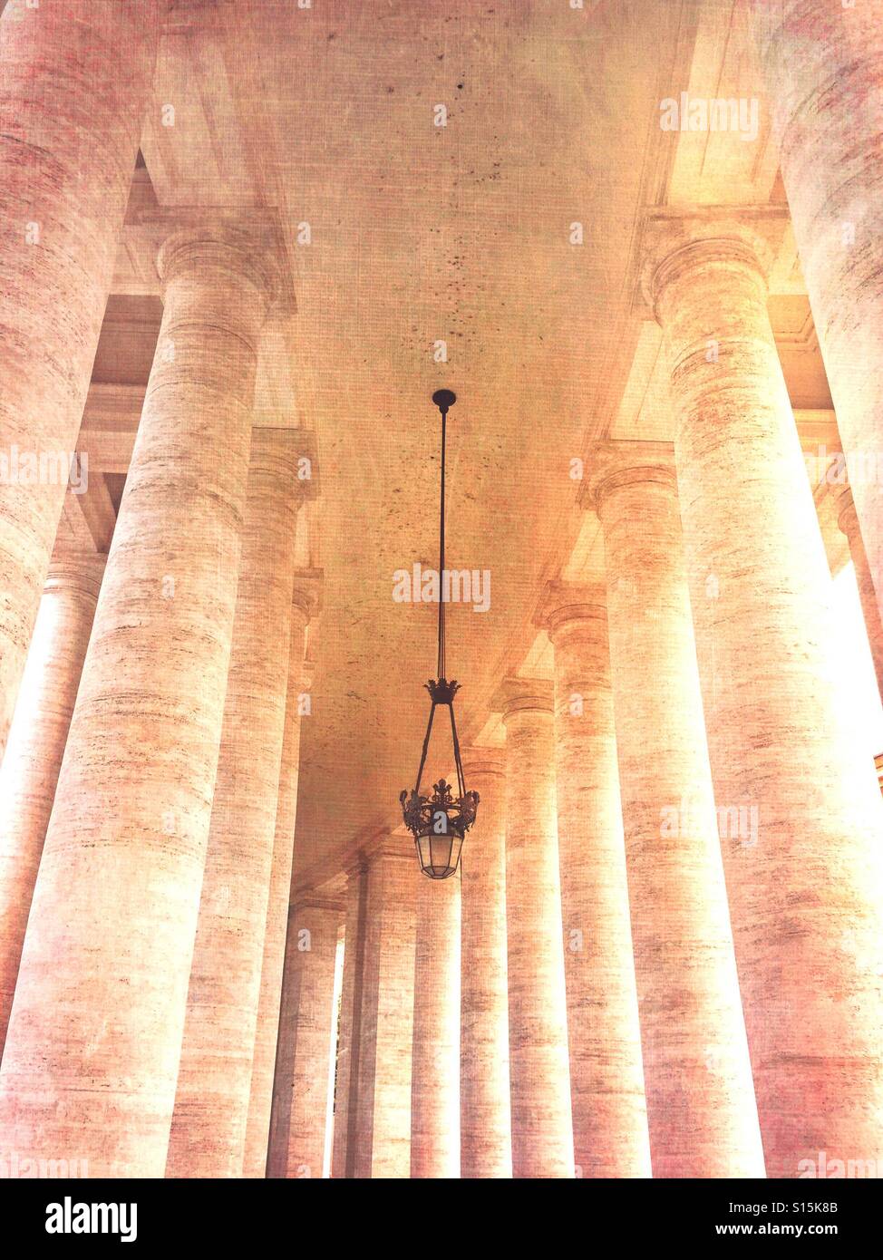 Vatican City - View of colonnade at St Peter's Square. Vintage paper texture overlay. Stock Photo