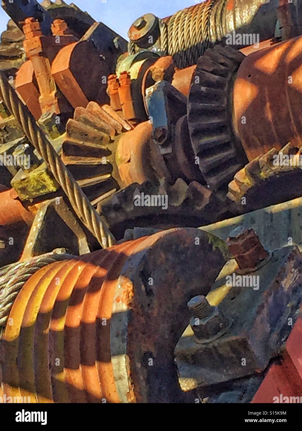 Cogs and Gears on a disused steam powered industrial crane. - Smartphone Captured Stock Image