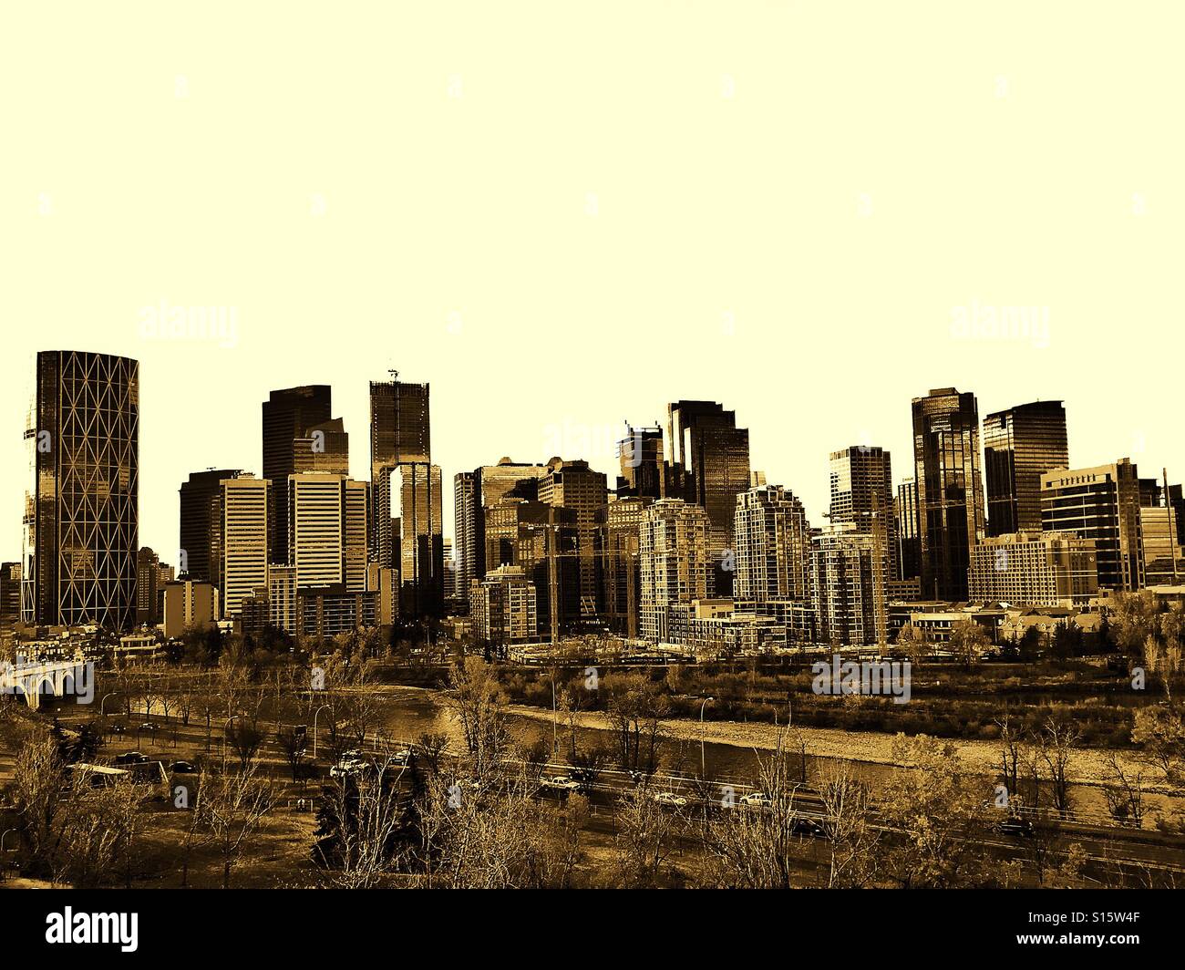 Sepia City skyline at dawn - Smartphone Captured Stock Image