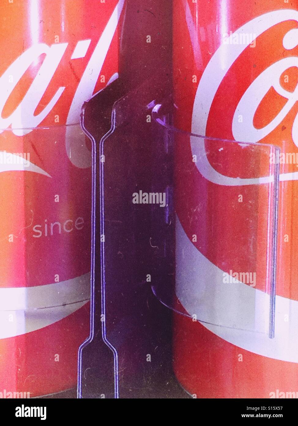 Coca-Cola cans in vending machine - Smartphone Captured Stock Image