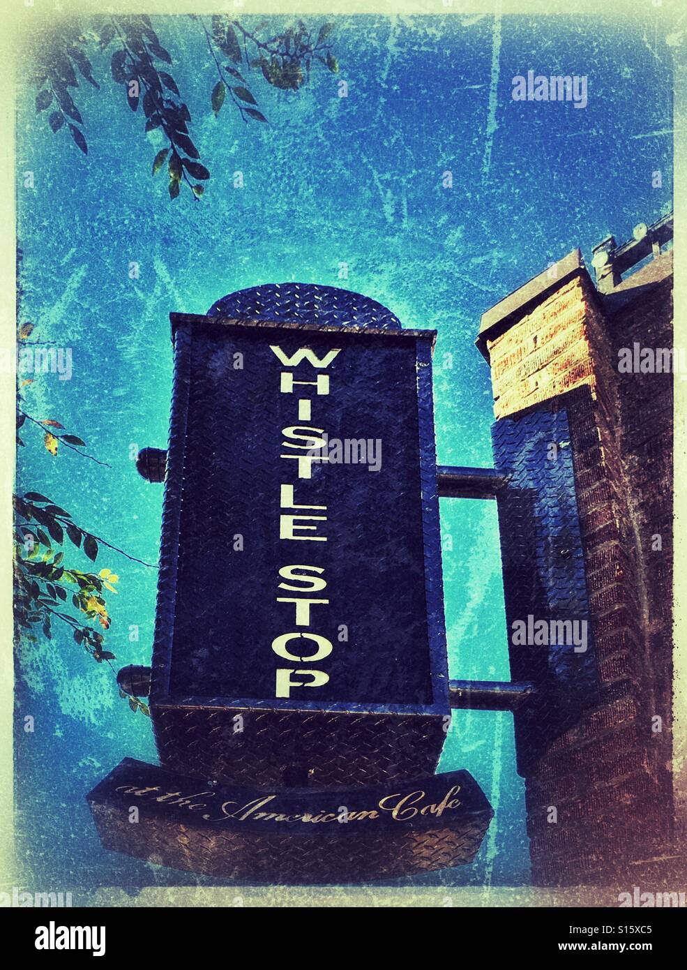 Whistle stop Café sign using grunge film Stock Photo Alamy