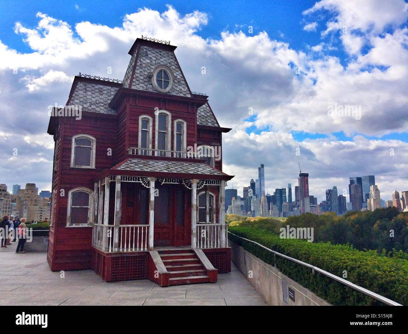 Cornelia Parker Transitional Object (PsychoBarn) a prop house installed on the roof of the Met museum. New York City, United States of America. - Smartphone Captured Stock Image