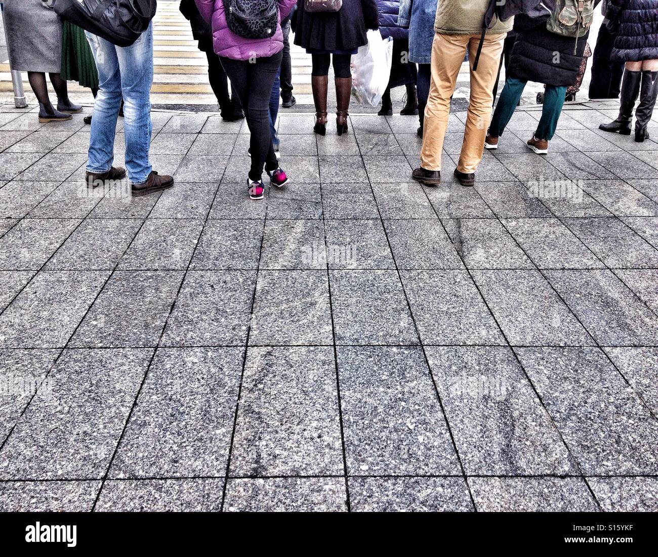 Urban street and people in front crosswalk - Smartphone Captured Stock Image