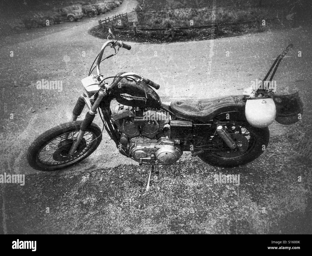 Old Harley Davidson motorcycle- black and white - Smartphone Captured Stock Image